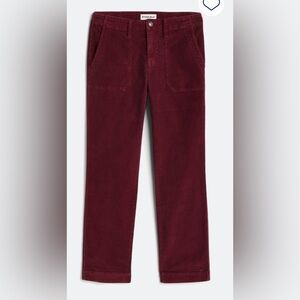 High rise burgundy corduroy relaxed utility pocket pants, size 10